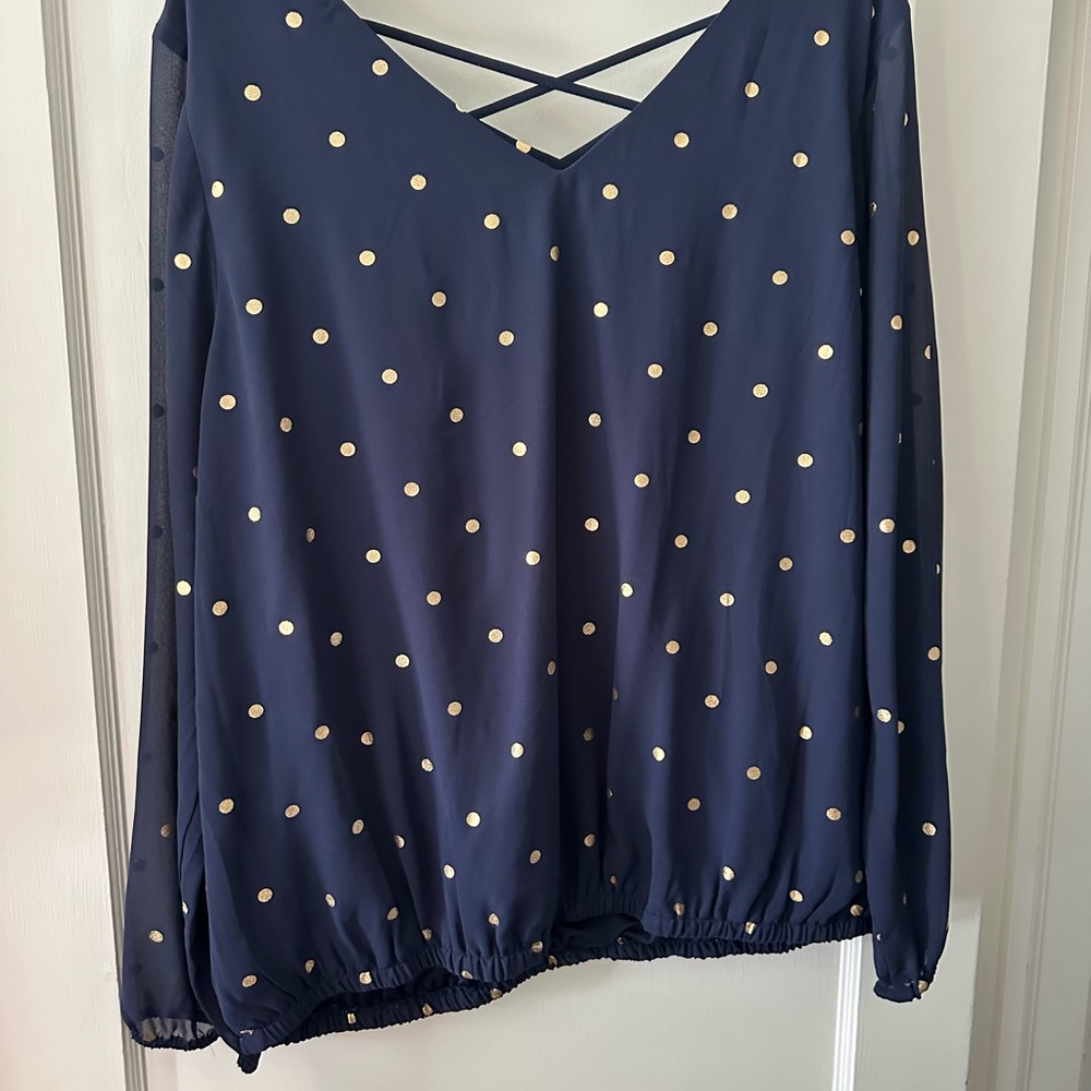 Torrid Navy and Gold Polka Dot Blouse